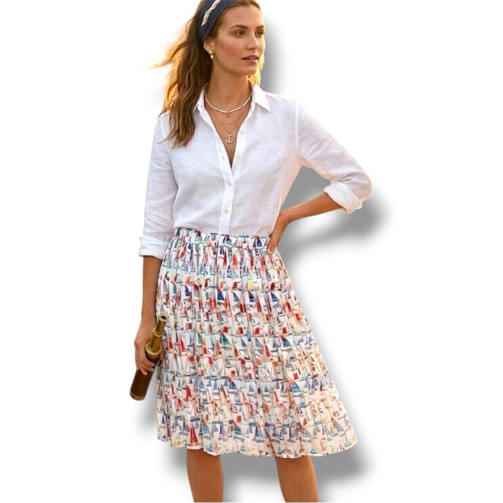 Hatley Pleated Nautical Watercolour Painted Sailboat Print Pull On Skirt Size 4